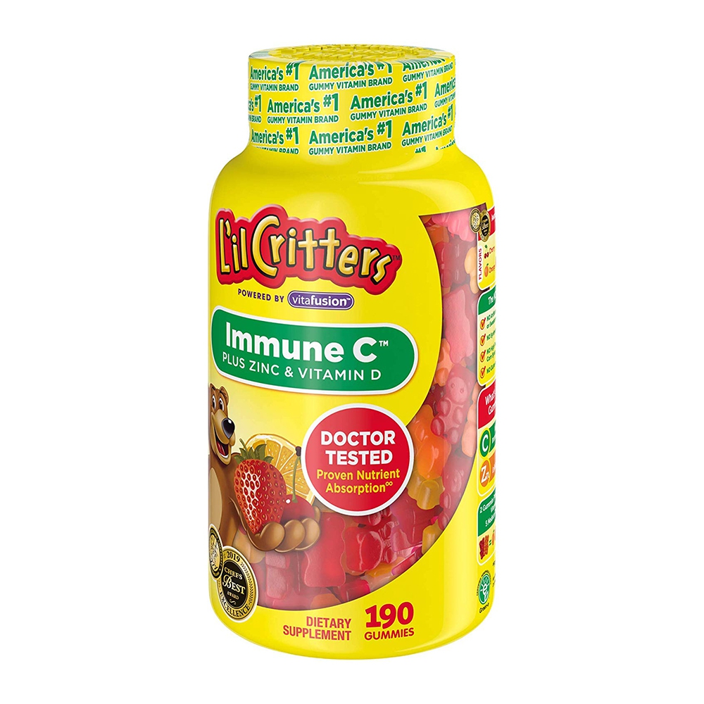Kẹo dẻo gấu L'il Critters Immune Vitamin C Plus Zinc & Vitamin D, Chai 190 viên